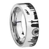 8mm LA Las Vegas City Pipe Cut High Polish Gray Tungsten Man Wedding Ring