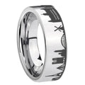 France Paris City Pipe Cut High Polish Silver Tungsten Ring