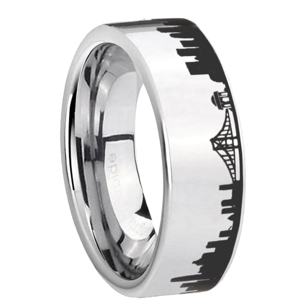 CA San Francisco City Pipe Cut Polish Silver Tungsten Ring