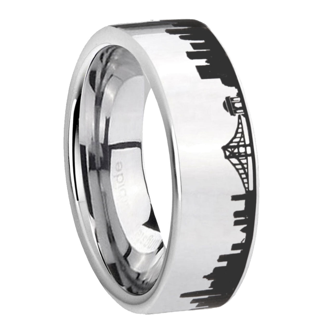 CA San Francisco City Pipe Cut Polish Silver Tungsten Ring