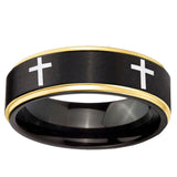 6mm Crosses Gold Step Edge Black Tungsten Carbide Custom Men's Ring