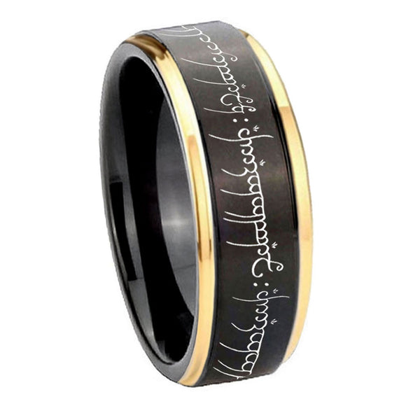 8mm Lord Of The Rings Step Edge Black Gold Best Man Gift