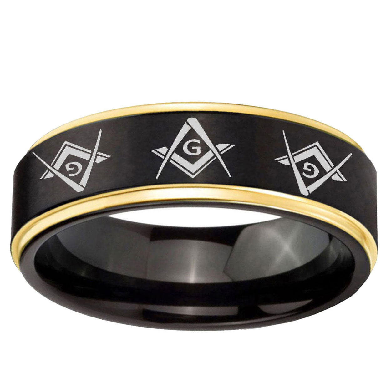 6mm Master Mason Masonic Gold Step Edge Black Tungsten Band