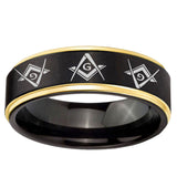 6mm Master Mason Masonic Gold Step Edge Black Tungsten Men's Bands Ring