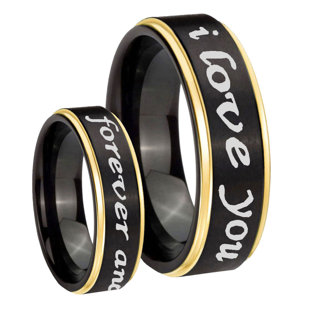 8mm I Love You Forever ever Gold Step Edge Black Tungsten Ring