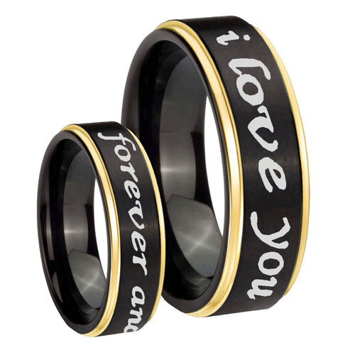 8mm I Love You Forever ever Gold Step Edge Black Tungsten Ring