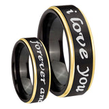 6, 8mm I Love You Forever and ever Gold Step Edge Black Tungsten Men's Ring