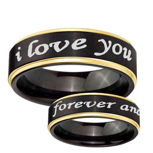 6mm I Love You Forever ever Gold Step Edge Black Tungsten Ring