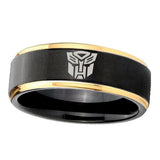 6, 8mm Transformers Autobot Step Edge Black Gold Ring Silver Wedding
