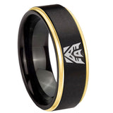 8mm Decepticon Transformers Step Edge Black Gold Mens Tungsten Ring