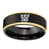 6, 8mm Decepticon Transformers Step Edge Black Gold Mens Tungsten Ring