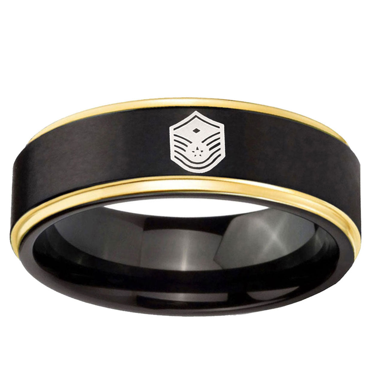 6mm Chief Master Sergeant Vector Gold Step Edge Black Tungsten Ring