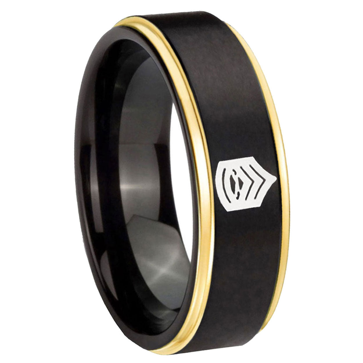 8mm Army Sergeant Major Gold Step Edge Black Tungsten Ring