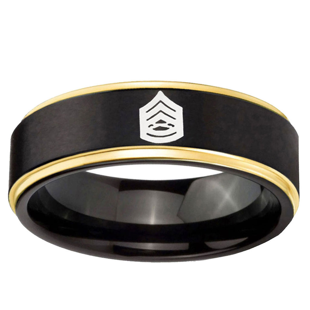 6mm Army Sergeant Major Gold Step Edge Black Tungsten Ring