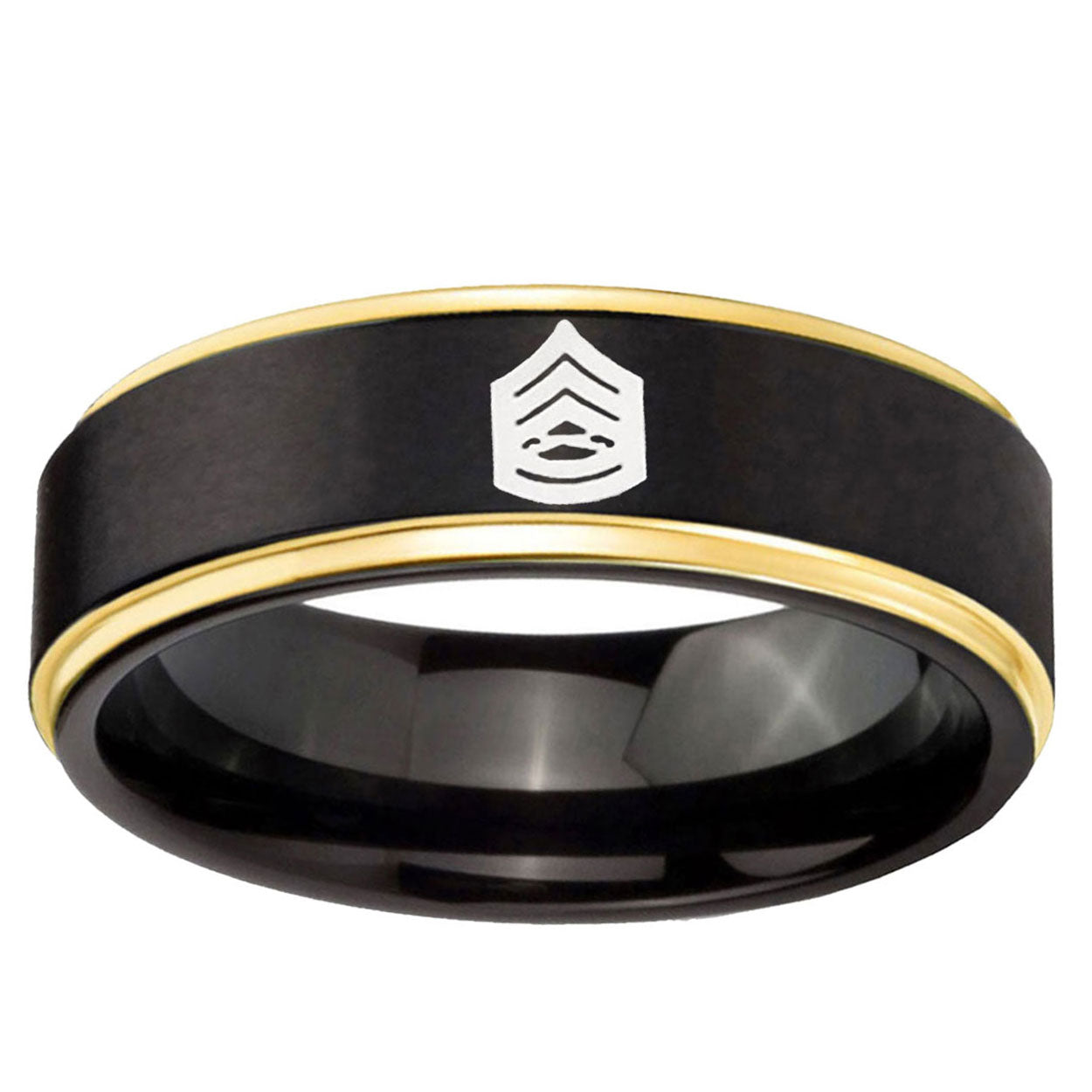 6mm Army Sergeant Major Gold Step Edge Black Tungsten Ring