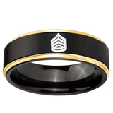 6mm Army Sergeant Major Gold Step Edge Black Tungsten Custom Men's Ring