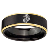 6mm Marine Gold Step Edge Black Tungsten Carbide Men's Engagement Ring