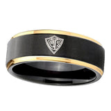 10mm-CTR-Design-Gold-Step-Edges-Black-Tungsten-Carbide-Mens-Band-Ring