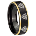 8mm Multiple CTR Gold Step Edge Black Tungsten Ring