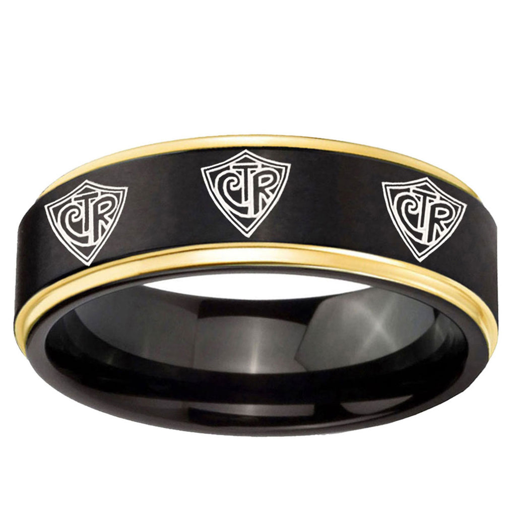 6mm Multiple CTR Gold Step Edge Black Tungsten Ring