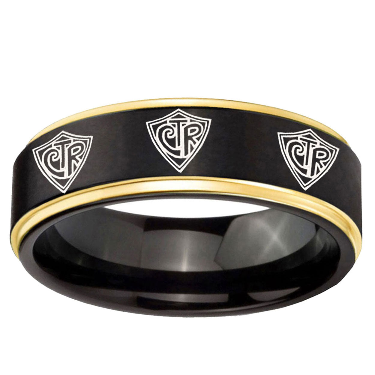 6mm Multiple CTR Gold Step Edge Black Tungsten Ring