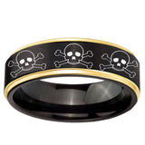 6mm Multiple Skull Gold Step Edge Black Tungsten Carbide Men's Wedding Ring