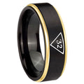 8mm Masonic 32 Triangle Freemason Gold Step Edge Black Tungsten Ring
