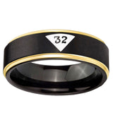 6mm Masonic 32 Triangle Design Freemason Gold Step Edge Black Tungsten Carbide Custom Men's Ring