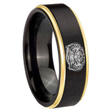 6, 8mm Masonic 32 Degree Freemason Gold Step Edge Black Tungsten Carbide Custom Men's Ring