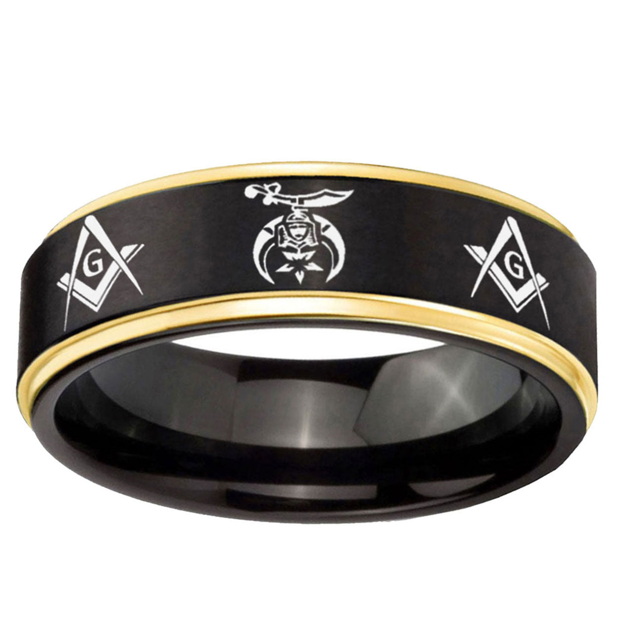 6mm Masonic Shriners Gold Step Edge Black Tungsten Men Bands
