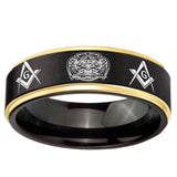 6mm Masonic 32 Design Gold Step Edge Black Tungsten Carbide Engagement Ring