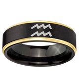 6mm Aquarius Horoscope Gold Step Edge Black Tungsten Wedding Band Men's