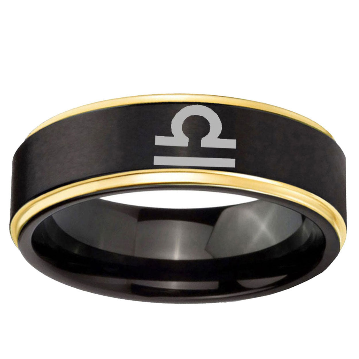6mm Libra Horoscope Gold Step Edge Black Tungsten Bands Ring