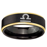 6mm Libra Horoscope Gold Step Edge Black Tungsten Carbide Bands Ring
