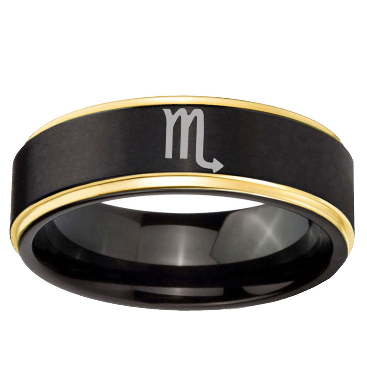 6mm Scorpio Horoscope Gold Step Edge Black Tungsten Ring