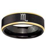 6mm Scorpio Horoscope Gold Step Edge Black Tungsten Carbide Engagement Ring