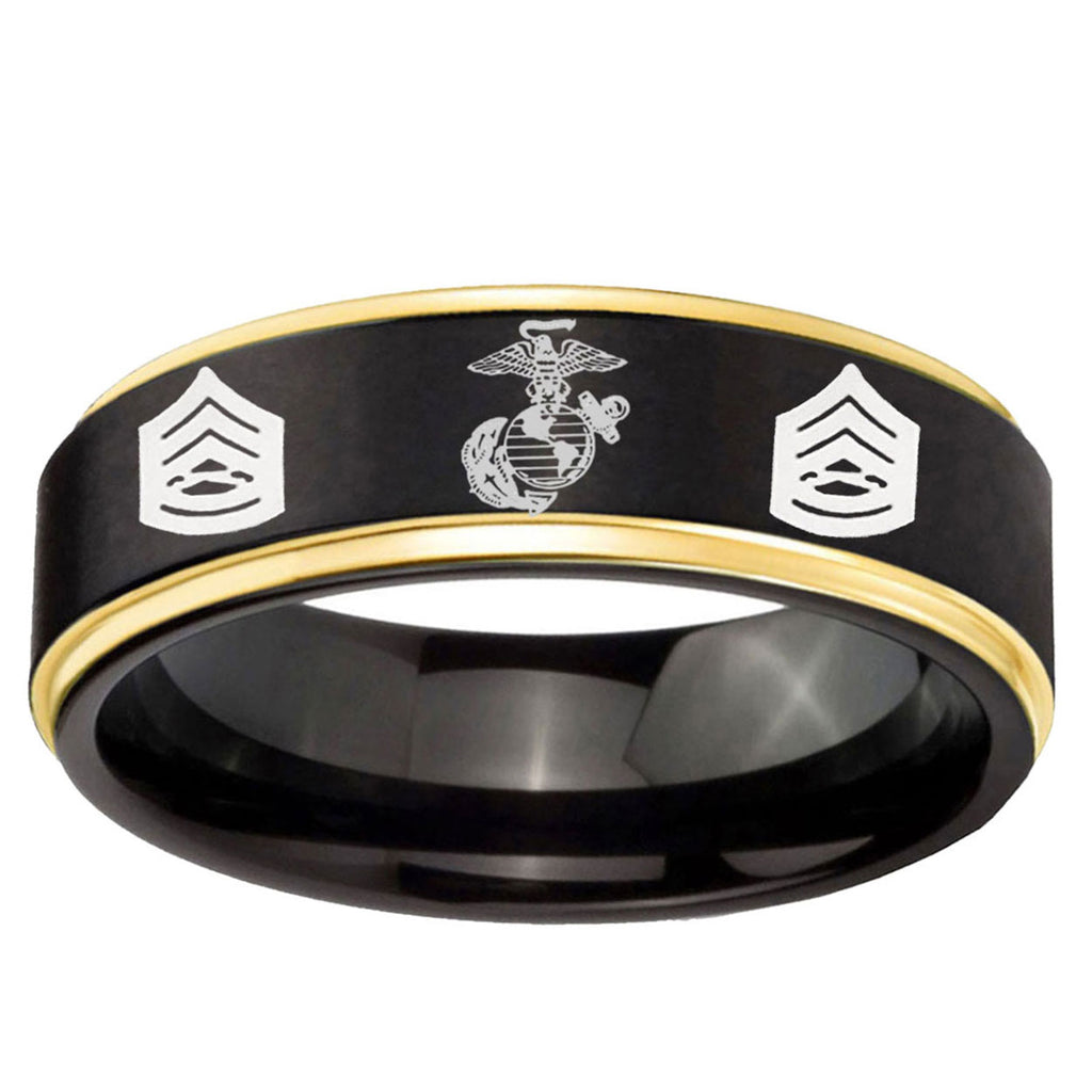 6mm Marine Army Sergeant Gold Step Edge Black Tungsten Band