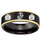 6mm Marine Army Sergeant Gold Step Edge Black Tungsten Carbide Men's Bands Ring