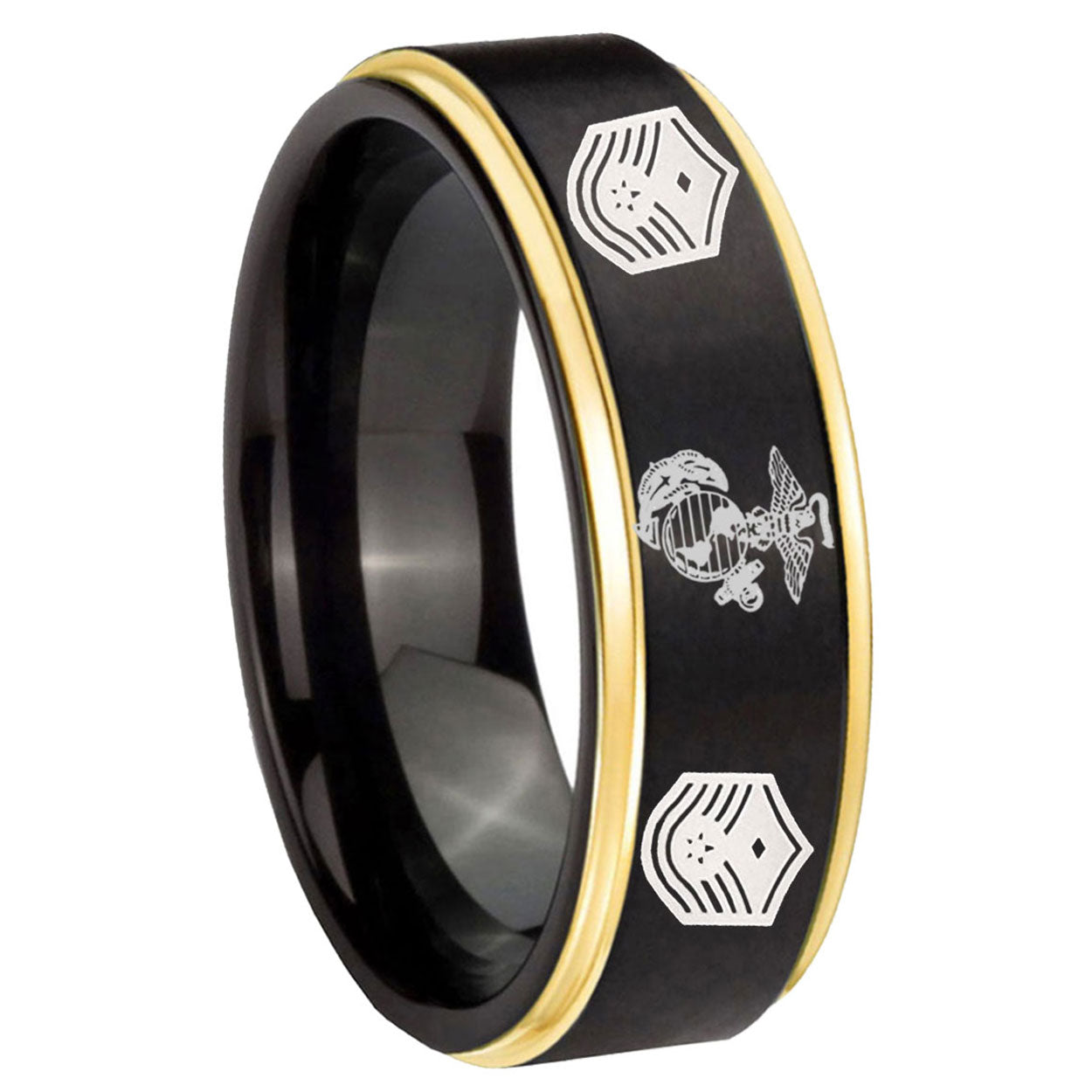 8mm Marine Chief Master Sergeant Gold Step Edge Black Tungsten Band