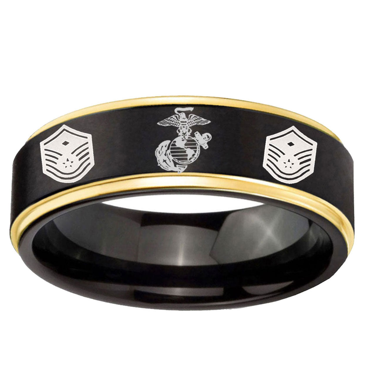 6mm Marine Chief Master Sergeant Gold Step Edge Black Tungsten Band