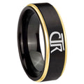 8mm CTR Gold Step Edge Black Tungsten Engraved Ring