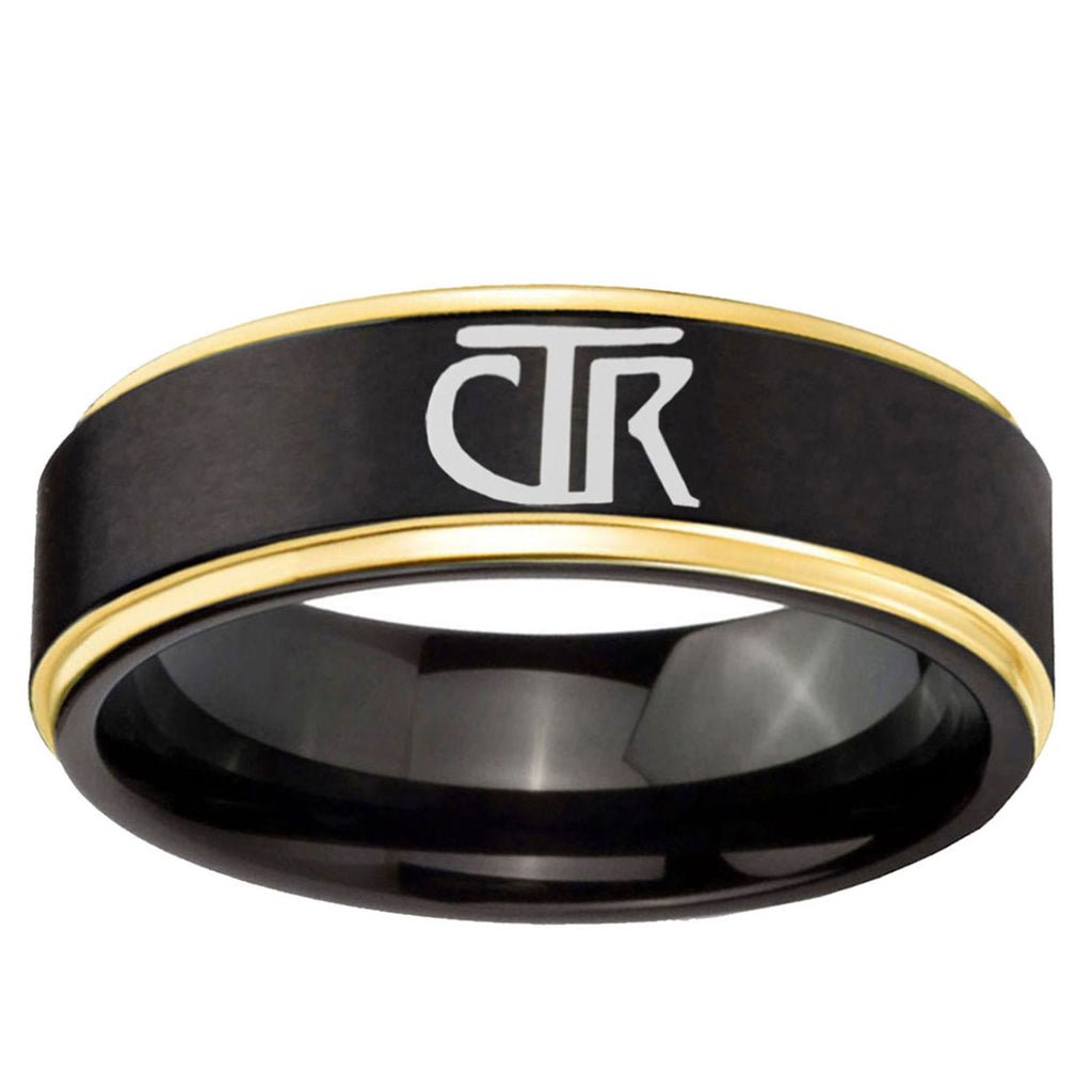 10mm CTR Design Gold Step Edge Black Tungsten Ring