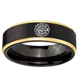 6mm Fire Department Gold Step Edge Black Tungsten Carbide Rings for Men
