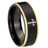 8mm-Flat-Christian-Cross-Gold-Step-Edges-Black-Tungsten-Mens-Wedding-Ring