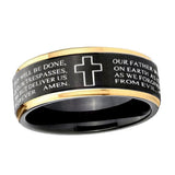 6, 8mm Bible Lord's Prayer Step Edge Black Gold Cobalt Ring