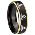 8mm Multiple Pester Master Masonic Gold Step Edge Black Tungsten Ring