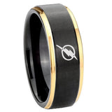 8mm Flash Step Edge Black Gold Ring Silver Wedding