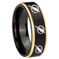 8mm Multiple Flash Gold Step Edge Black Wedding Band