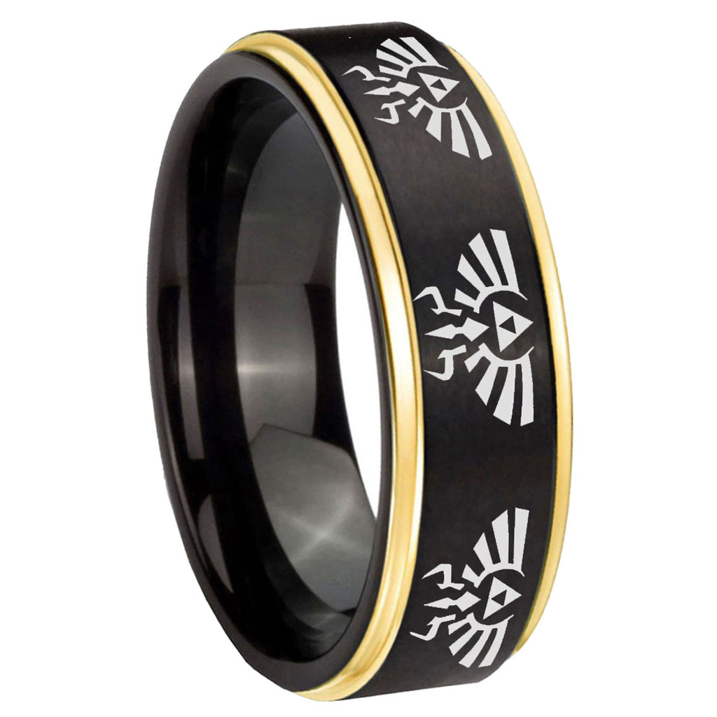 8mm Multiple Zelda Skyward Sword Gold Step Edge Black Tungsten Band