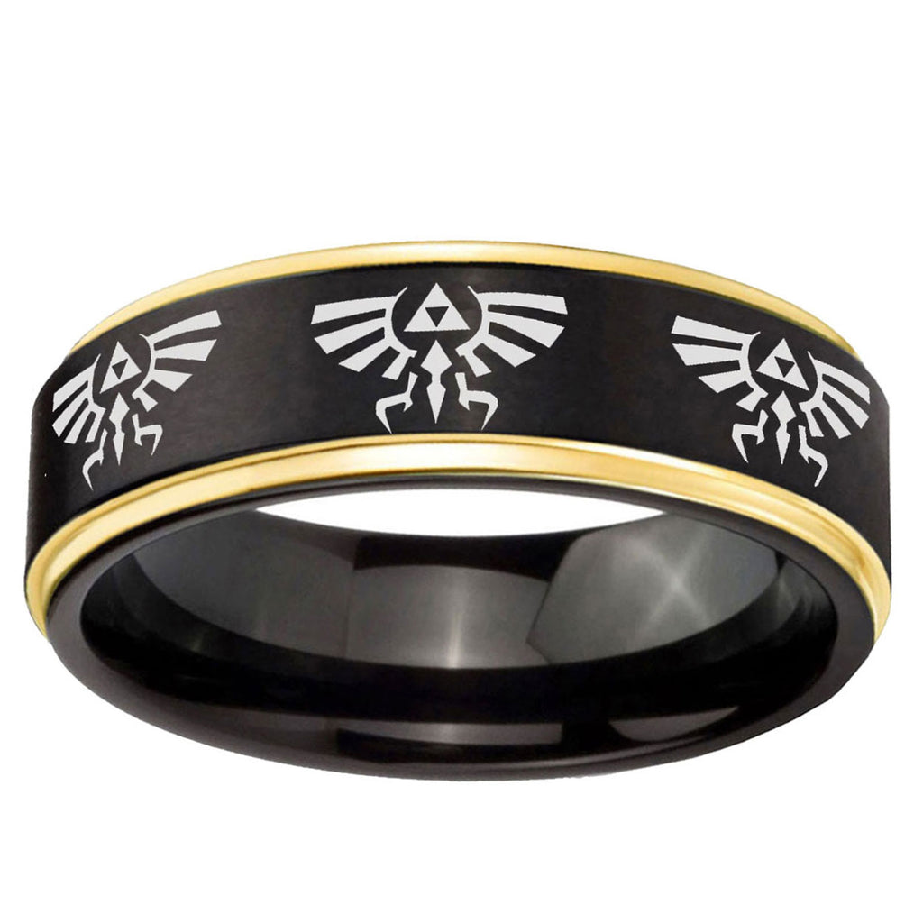 6mm Multiple Zelda Skyward Sword Gold Step Edge Black Tungsten Band